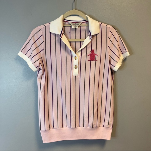 Original Penguin Tops - Vintage Munsingwear (Penguin) Shirt Women’s Striped Collared Top Sz M EUC Pink